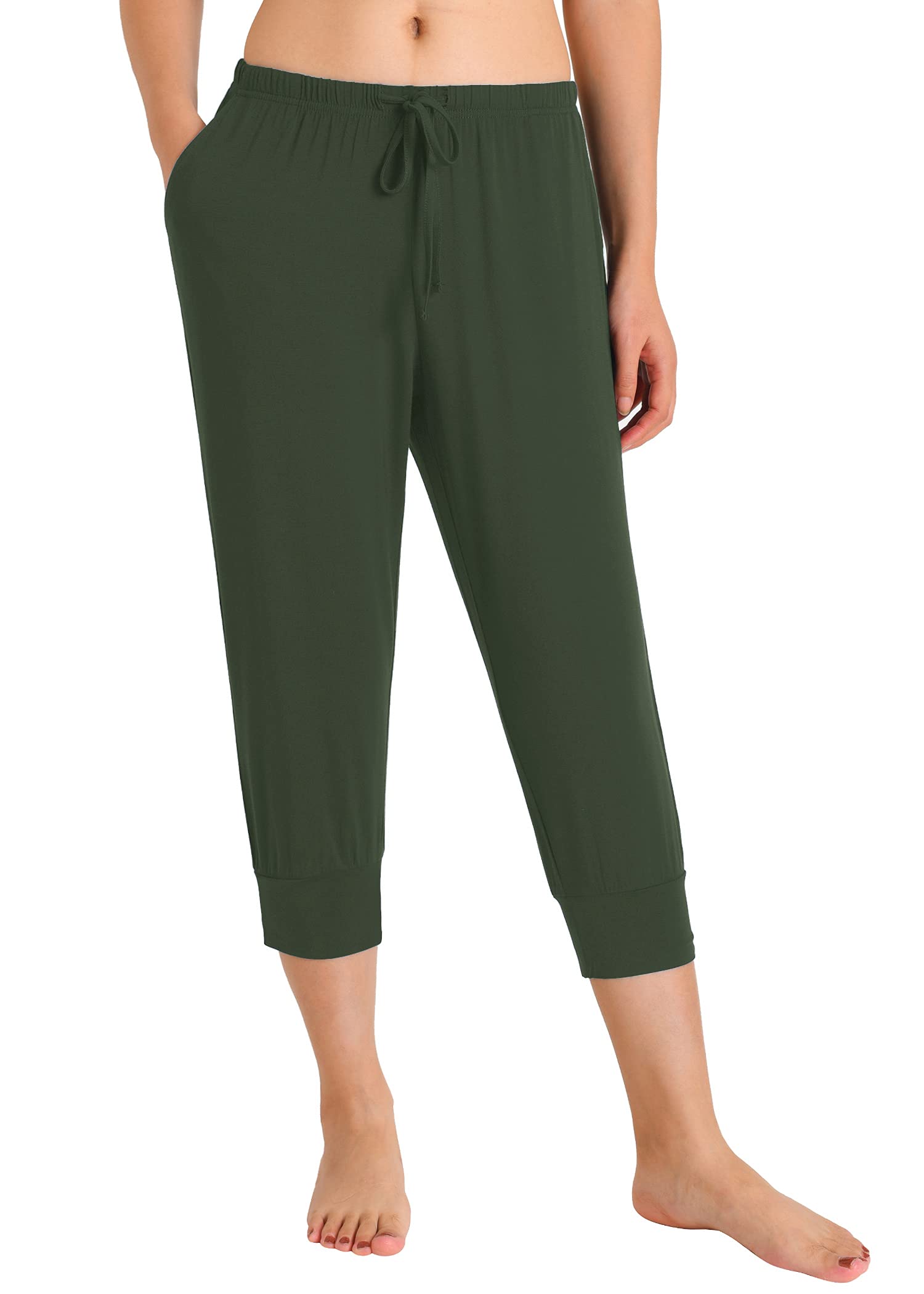 Women's Soft Bamboo Viscose Jogger Capri Pajama Lounge Pants - Comfortable Stretchy Sleepwear & Loungewear for Relaxing at Home or Yoga