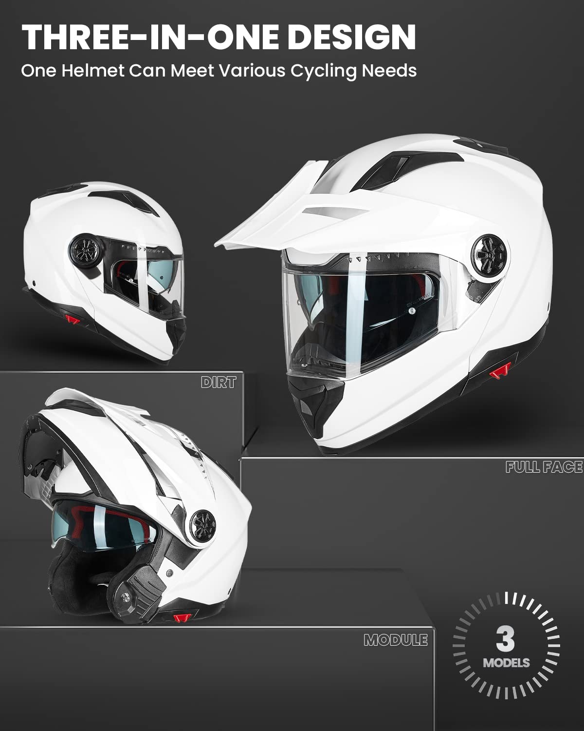 DOT Certified ILM 909F Modular Full Face Motorcycle Helmet for Men & Women - Anti-Fog Pinlock Visor, ATV & Snowmobile Riding Gear - Perfect for Street Biking, Off-Road Adventures & Winter Sports