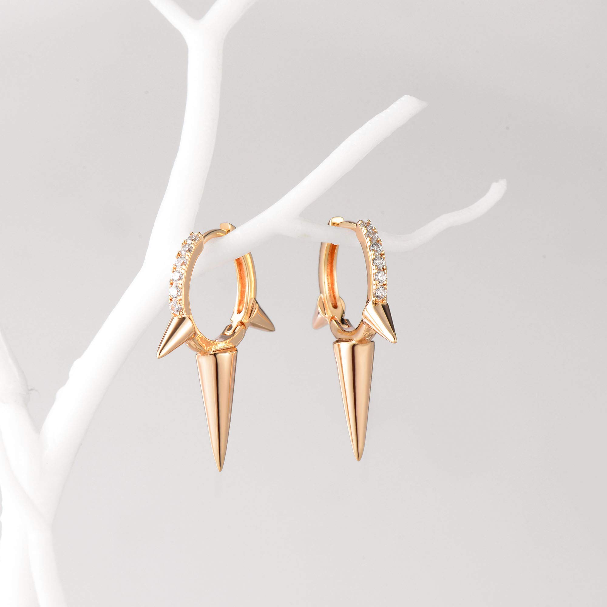 Mevecco 14K Gold Plated Delicate Geometric Triangle Cone Dangle Hoop Earrings for Women - Elegant Everyday & Party Jewelry Gift