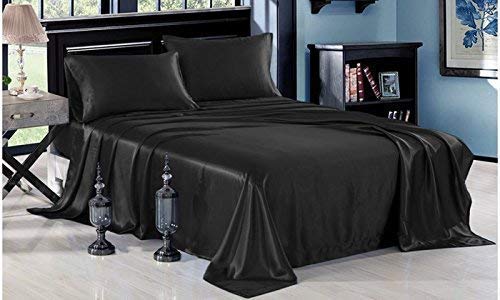 Luxury 6-Piece Satin Sheet Set - King Size Black Silk Bedding with 19