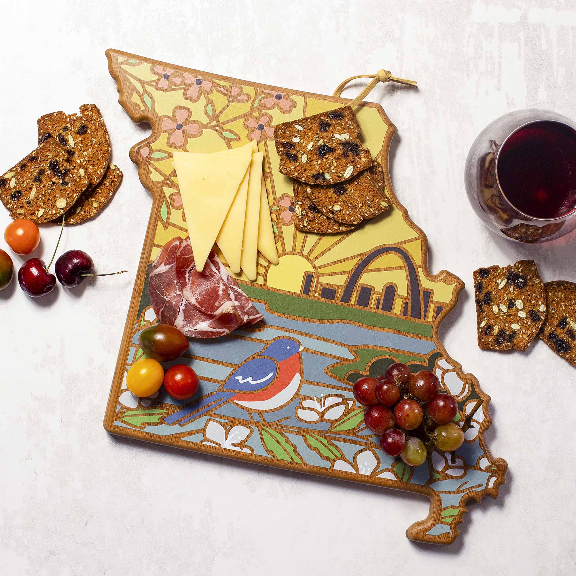 Handcrafted Missouri Wood Cutting Board with Summer Stokes Artwork - Perfect for Kitchen Prep, Charcuterie Boards & Home Decor Gifts