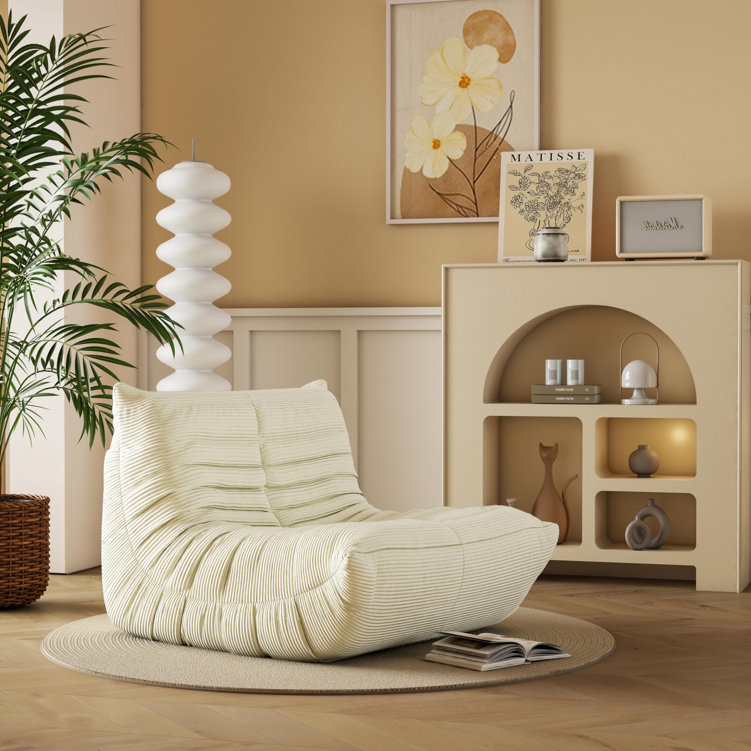 Ergonomic Memory Foam Bean Bag Chair - Lazy Floor Sofa for Adults & Kids, Fireside Lounge Chair with Comfortable Design for Living Room, Bedroom, Office - Perfect for Relaxing, Gaming & Reading (Beige)