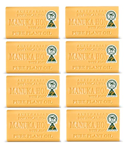 Australian Botanical Soap - Natural Manuka Honey & Jojoba Oil for Soft Skin (8 Bars) | Gentle Cleansing for Dry, Sensitive Skin | Perfect for Daily Use & Gift Sets