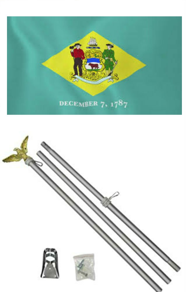 Deluxe 6 ft Aluminum Flag Pole with 3'x5' Polyester Delaware State Flag - Perfect for Home, Garden & Patriotic Displays