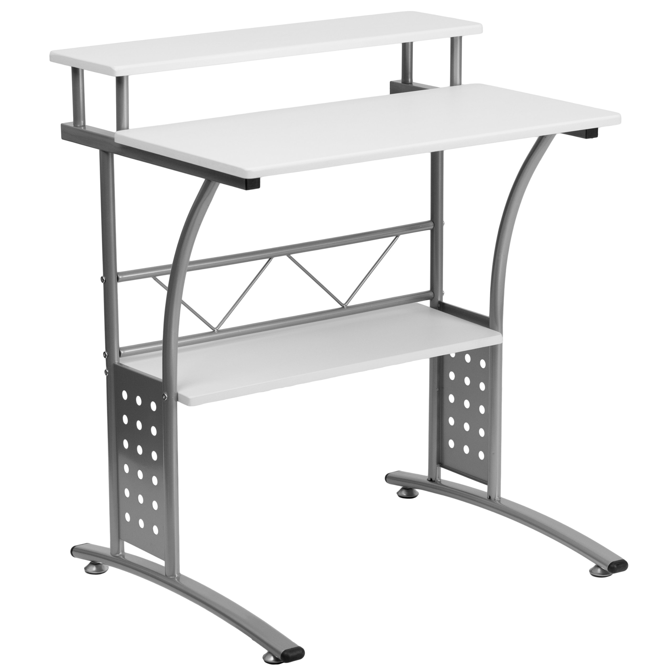 EMMA + OLIVER Clifton White Computer Desk - Modern Home Office Desk with Storage Shelf | Perfect for Remote Work, Gaming & Study Spaces