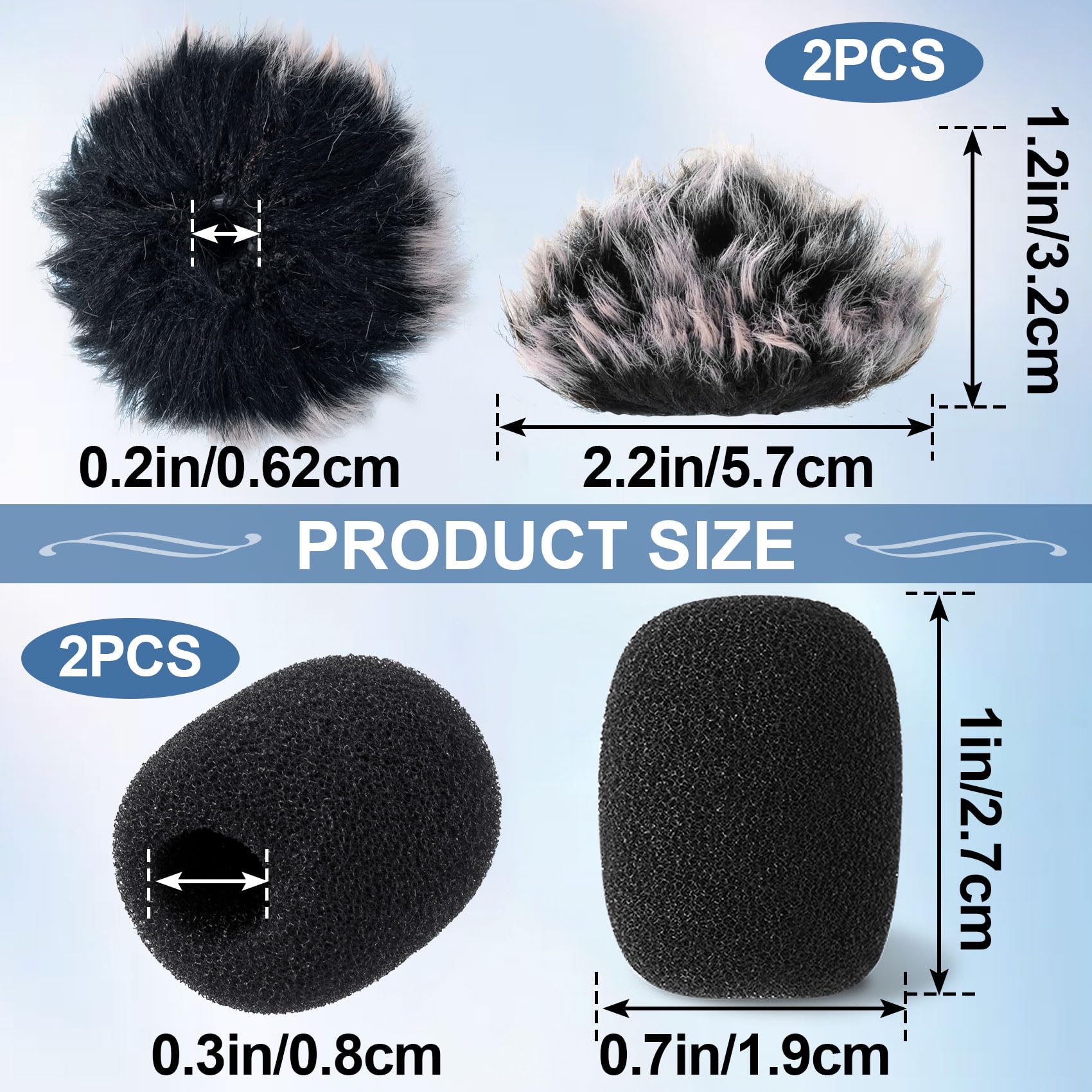 4-Pack Mini Foam & Furry Microphone Windscreens - High Density Mic Cover for Lavalier Lapel Mics, Noise Reduction Accessories (2 Foam + 2 Furry) - Perfect for Podcasting, Streaming, Interviews & Professional Recordings
