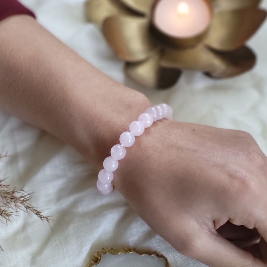 Rose Quartz Bead Bracelet for Love & Compassion - Healing Crystal Jewelry for Women, Natural Stone Bracelet for Positive Energy, Meditation & Spiritual Gifts (Perfect for Valentine's Day, Self-Care & Chakra Balancing)