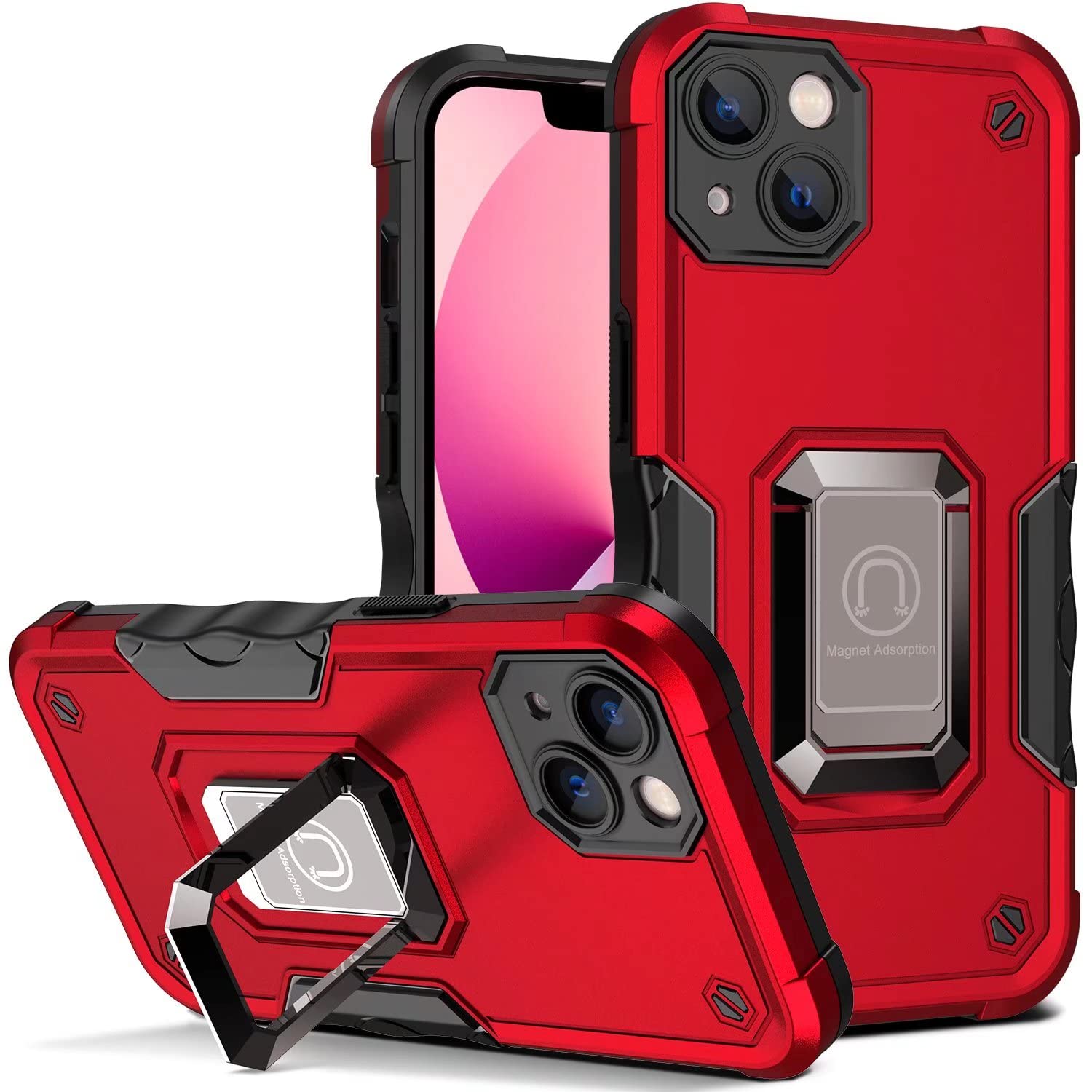 EASSGU Shockproof TPU Silicone Phone Case for iPhone 13 Mini with Ring Stand - 360° Full-Body Protection, Anti-Scratch & Anti-Drop Cover (Perfect for Gym, Travel & Daily Use)