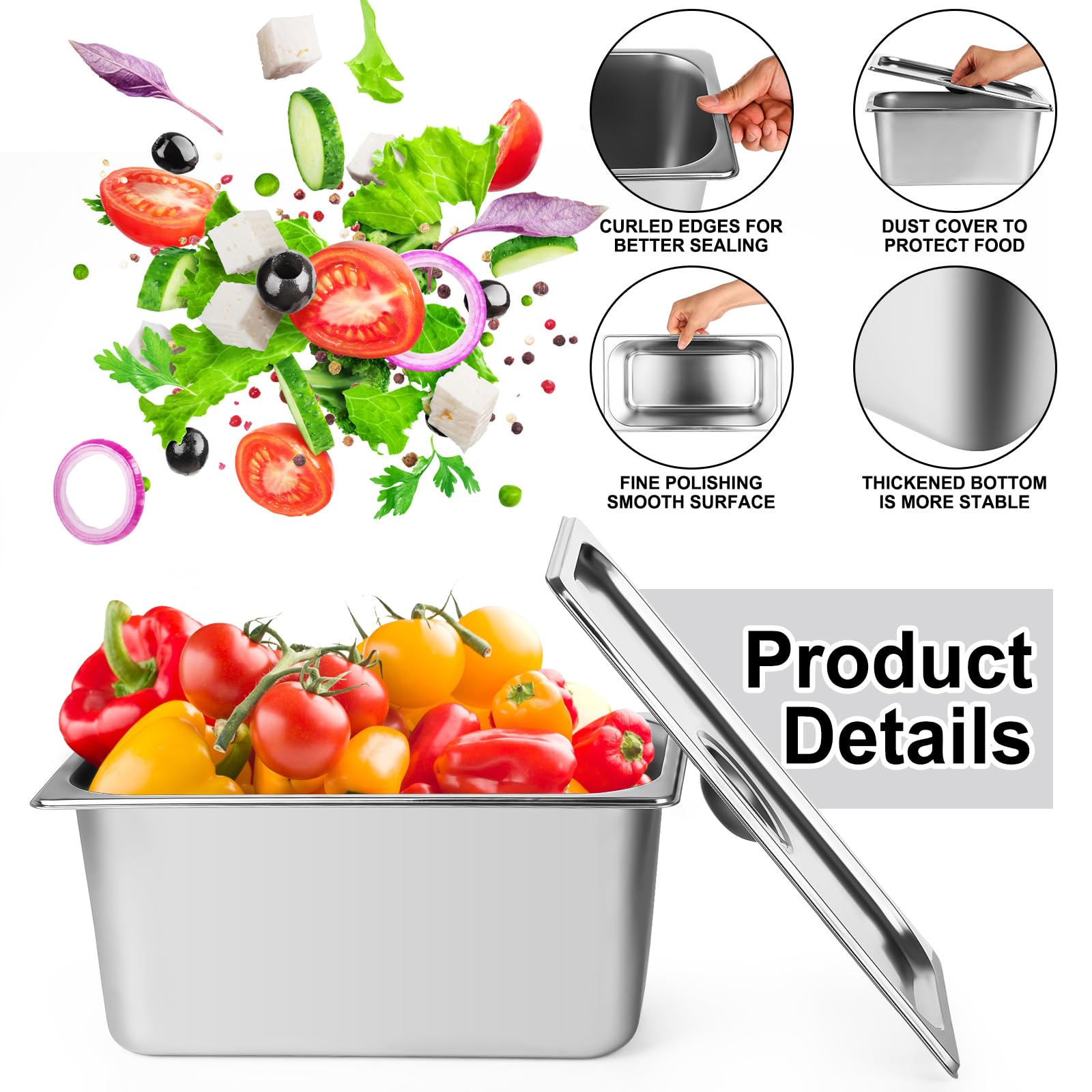 8-Pack Stainless Steel 1/3 Size Hotel Pans (6