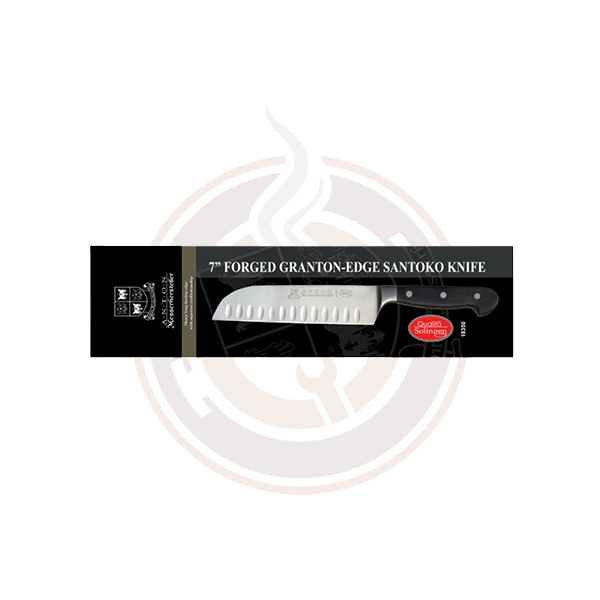 Omcan 7-Inch Santoku Forged G-Edge Slicer Knife - Professional Chef Knife, Razor Sharp Blade, Ergonomic Handle (3-Piece Set) - Perfect for Sushi, Meat Slicing & Vegetable Chopping in Commercial Kitchens & Home Cooking