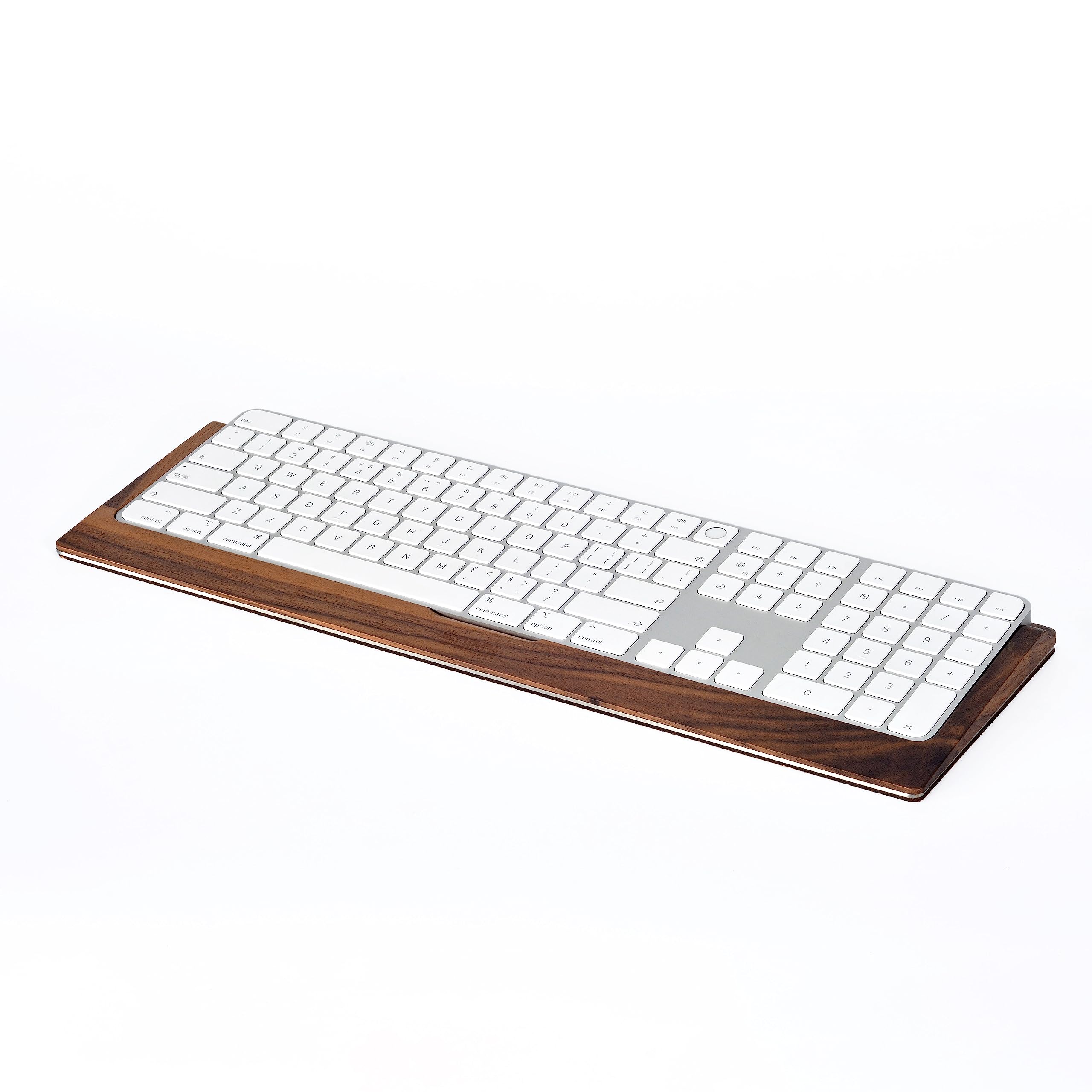Premium SAMDI Apple iMac Stand Base with Stainless Steel/Wooden Keyboard Tray - Magic Keyboard Mounting Platform in Black Walnut - Perfect for Home Office & Workspace Organization
