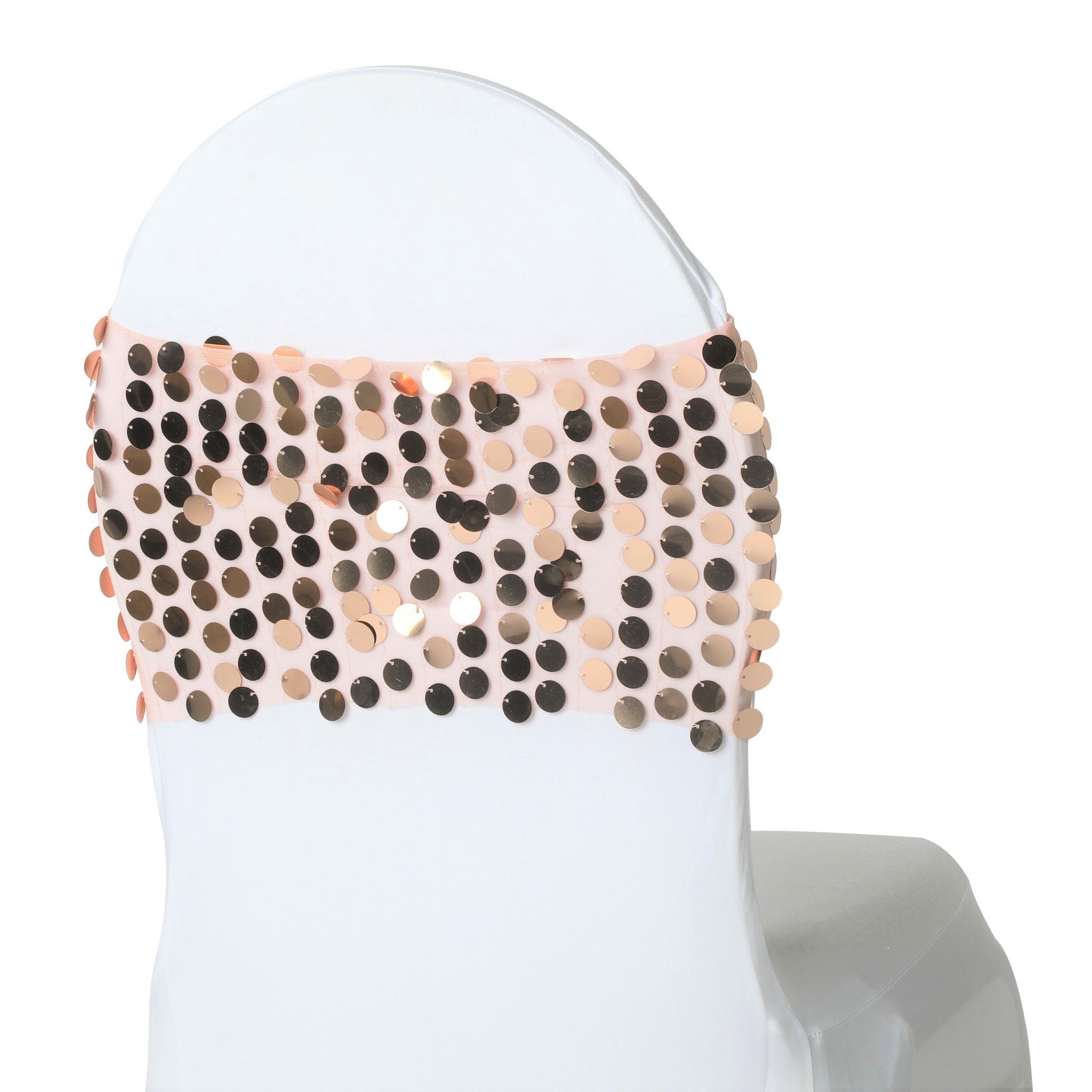 5-Pack Payette Sequin Chair Bands - Blush & Rose Gold Wedding Decor for Chairs, Tables, and Party Decorations