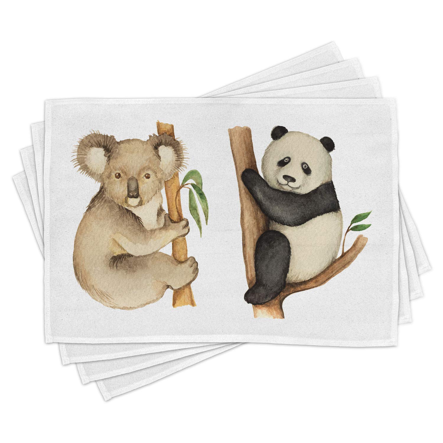 Ambesonne 4-Piece Panda Place Mats Set - Koala & Panda Sitting on Trees Wildlife Habitat Design, Washable Fabric Table Mats for Dining Room & Kitchen Decor (Beige/Black) - Perfect for Family Dinners, Parties & Nature-Themed Home Decor