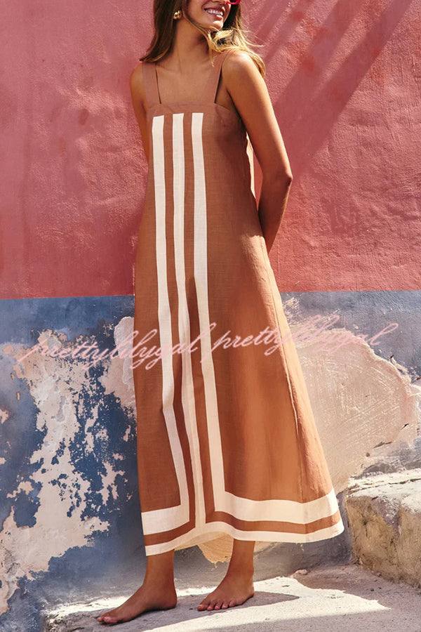 Stylish Striped Print Resort Maxi Dress for Women - Casual Sling Summer Beach Dress for Vacations & Outdoor Parties