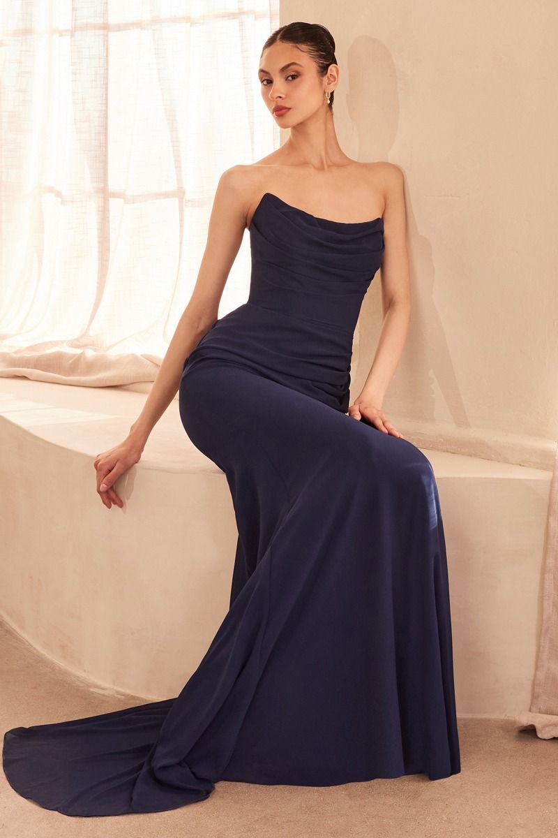 Amoris T702 Elegant Strapless Chiffon Evening Dress for Women - Perfect for Prom, Cocktail Parties & Special Occasions