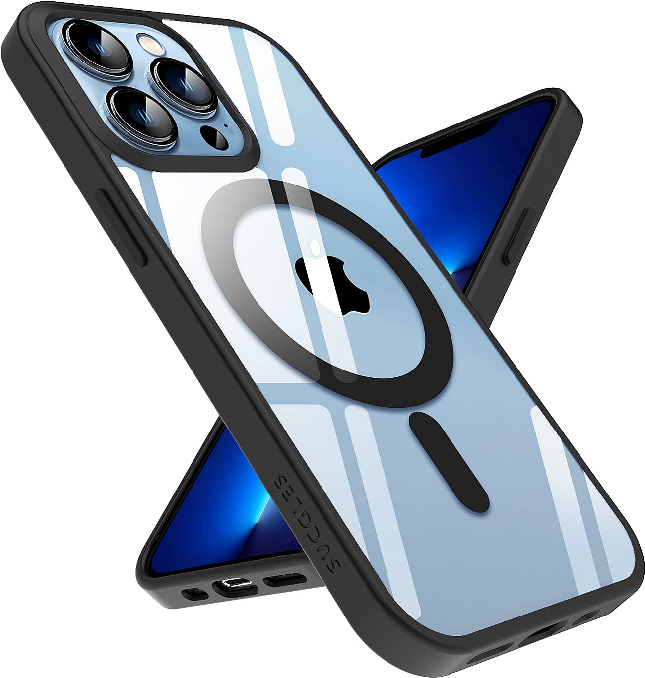 SUCGLES Magnetic iPhone 13 Pro Max Case with MagSafe - Ultra Strong Magnet, 12FT Military Drop Protection, Shockproof Slim Thin Cover for Apple iPhone 13 Pro Max (Clear-Black) - Perfect for Work, Travel & Outdoor Activities