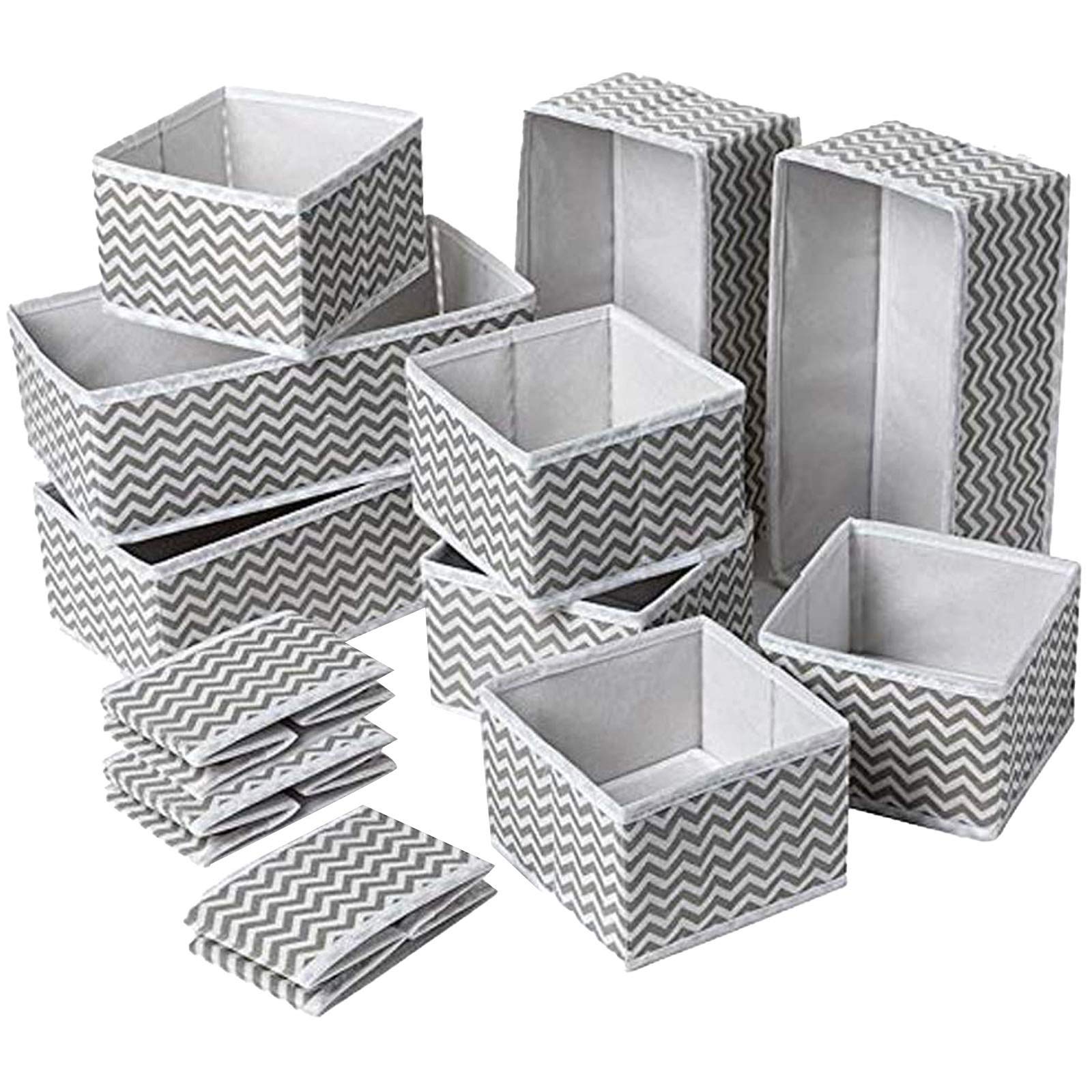 12 Pack Woven Folding Storage Bins - Space Saving Plastic Organizer Boxes for Under Bed, Closet & Home Organization - Perfect for Bedroom, Office, Kids Room Storage Needs