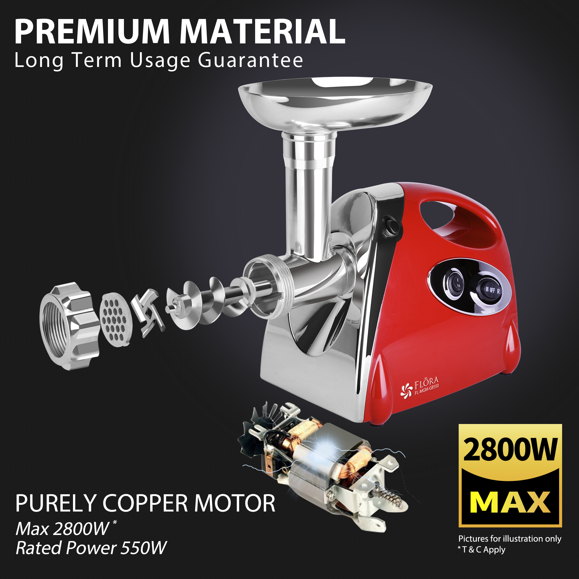 Powerful 2800W Electric Meat Grinder with Stainless Steel Blades - Includes Tomato Sauce & Slicing Kit | Lite Edition Model FL MGM GB550 | Perfect for Home Kitchen, Butcher Shop & Food Processing | Fast AU Stock