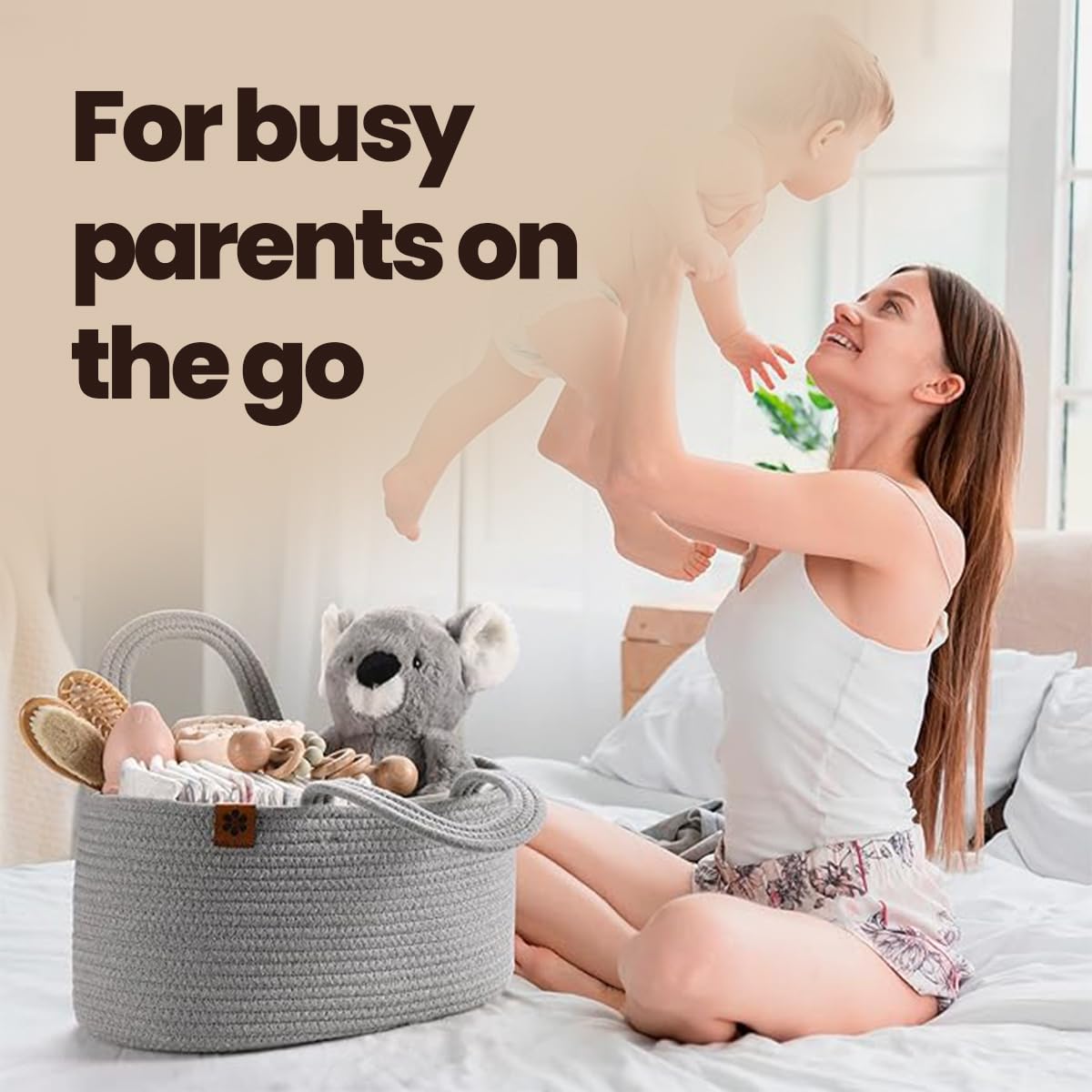Zaakash Gray Baby Diaper Caddy Organizer - Portable Diaper Storage for Nursery, Changing Table & Car - Multi-Purpose Baby Gift Basket for New Parents (Perfect for Diapers, Wipes & Baby Essentials)