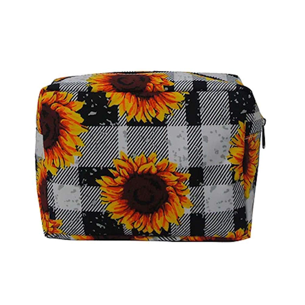 NGIL Women's Large Travel Toiletry Bag - Waterproof Cosmetic Organizer & Makeup Pouch (Buffalo Plaid Sunflower Black) - Perfect for Vacation, Gym, Business Trips & Daily Essentials Storage