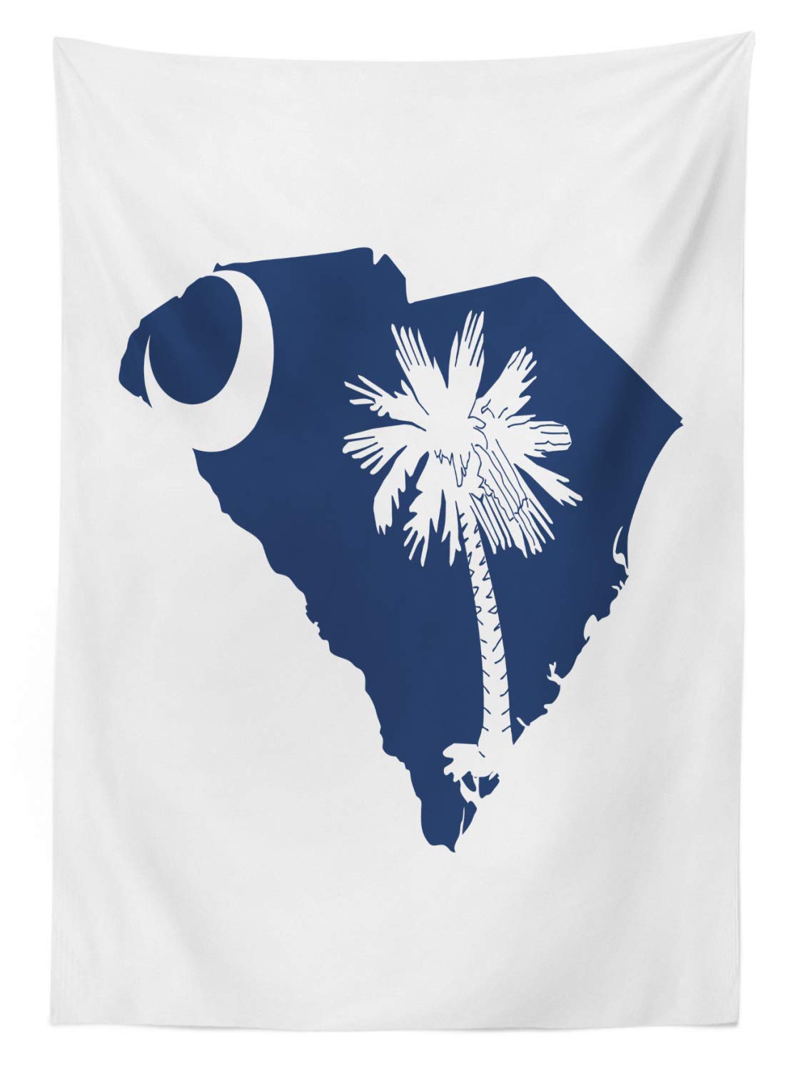 Lunarable South Carolina Outdoor Tablecloth - Palmetto State Flag & Map with Sabal Palm Tree & Crescent Design, Washable Picnic Table Cover 58x120 Inches in Cobalt Blue & White - Perfect for Backyard BBQs, Beach Parties & Outdoor Dining