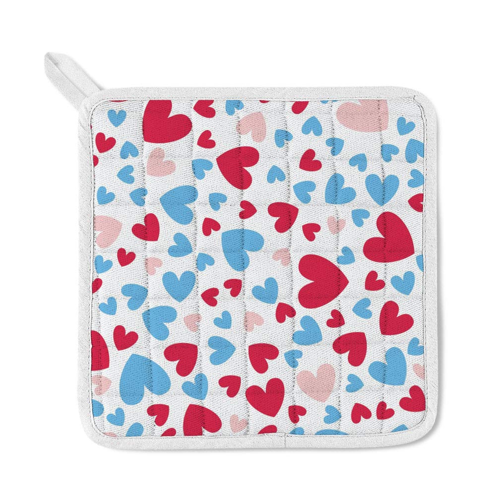 Heat-Resistant Cooking Apron with Microwave Oven Mitts & Pot Holder Set - Red Pink Blue Hearts Design for Grilling, Baking & Kitchen Decor (3-Piece Kitchen Accessories) - Perfect for BBQ, Baking & Home Cooking Protection