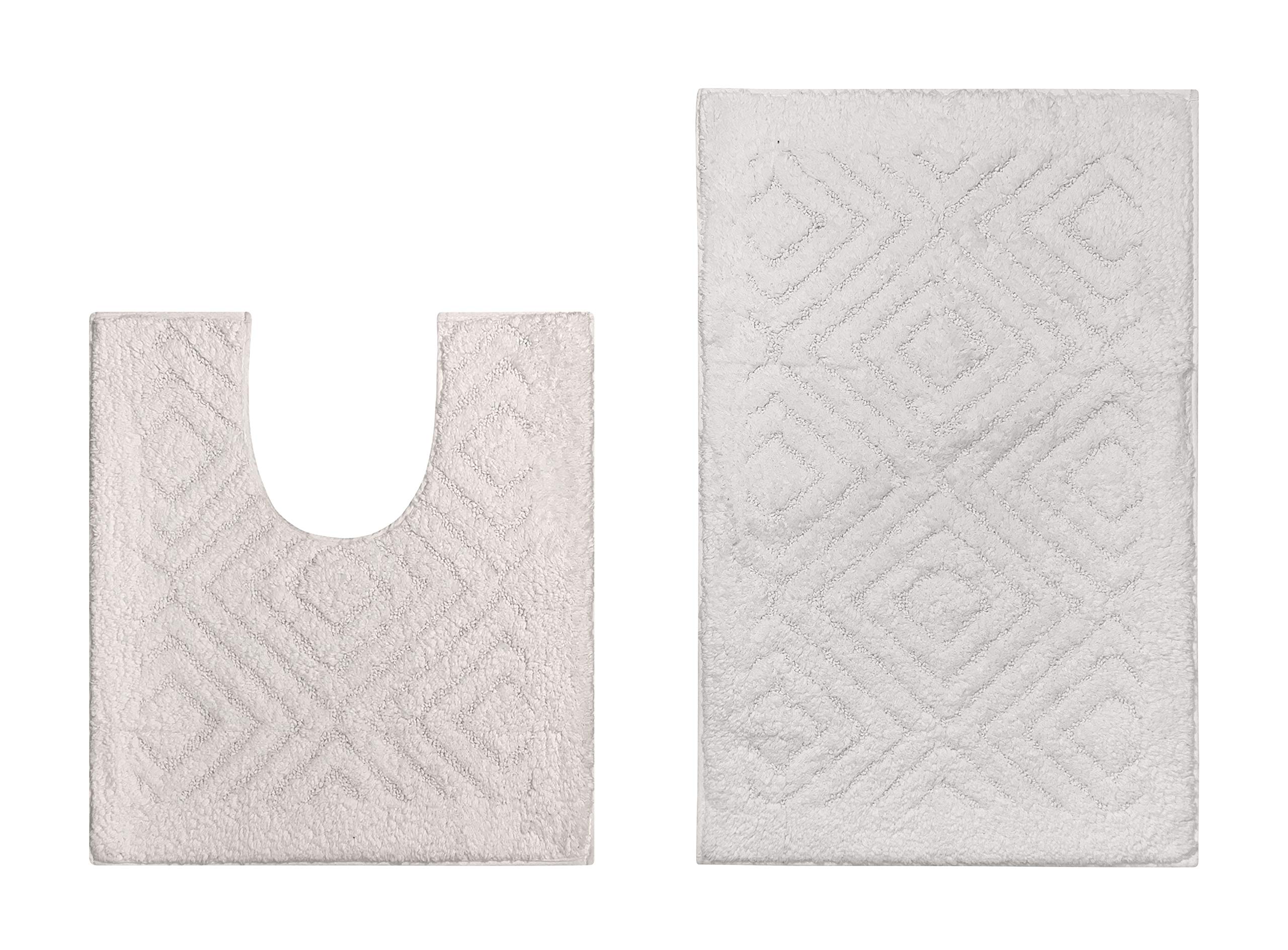 Better Trends 2-Piece Cotton Bathroom Rug Set - Ultra Soft, Absorbent & Non-Slip Bath Mat for Bathroom, Shower, Bathtub & Spa - Machine Washable White Trier Collection - Perfect for Cozy Home Decor & Spa-Like Relaxation
