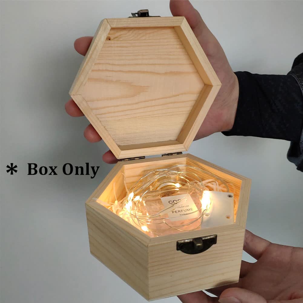 Hexagon Unfinished Wooden Jewelry Box - DIY Unpainted Storage Chest for Rings, Necklaces & Treasures (2.5