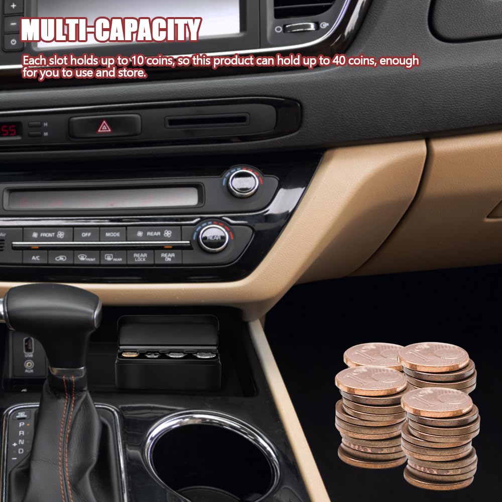 2PCS Universal Car Coin Holder - Portable Mini Change Storage Box with 4 Compartments for Quarters/Nickels/Dimes/Pennies - Perfect Organizer for Car, Truck & SUV - Keep Your Vehicle Neat & Tidy While Driving