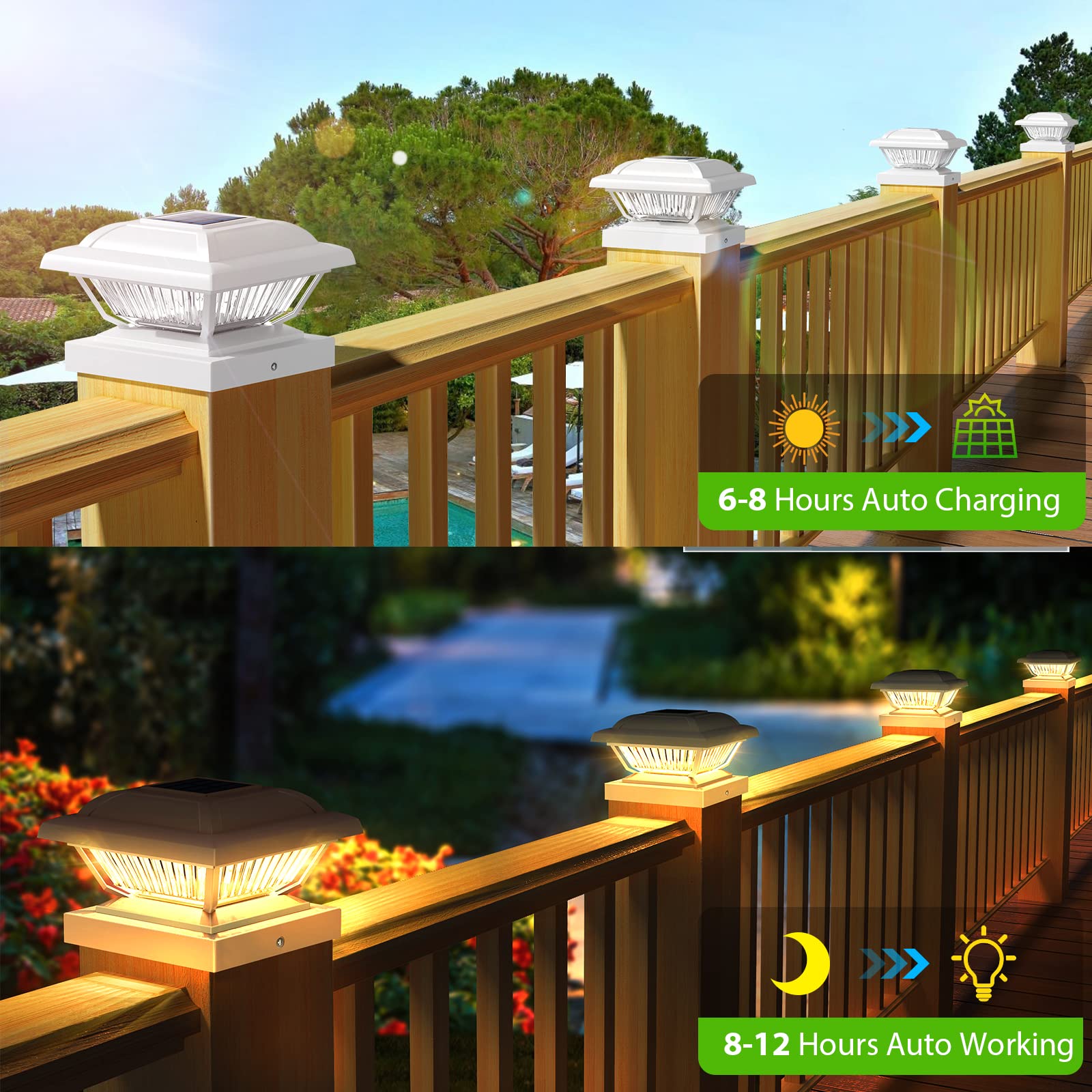 LETMY Solar Post Cap Lights Outdoor, 6 Pack Solar Powered Fence Post Lights - Waterproof High Brightness for 4x4, 4.5x4.5, 5x5 Wooden Posts - Perfect for Fence, Deck, Patio, Garden & Pathway Lighting at Night
