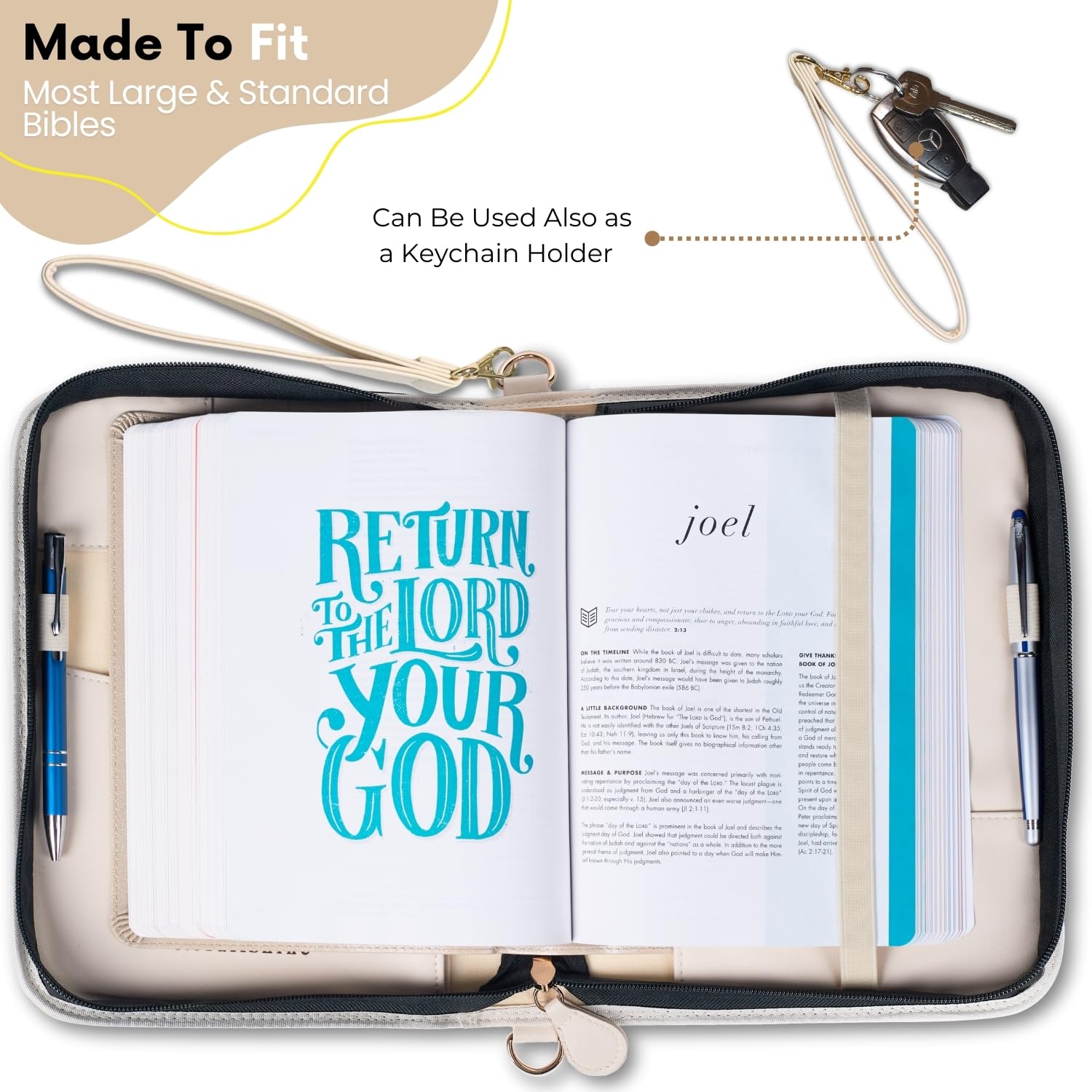 Large PU Leather Bible Cover for Women with Shoulder Strap & Zipper Closure - Durable Christian Gift for Church, Bible Study & Travel