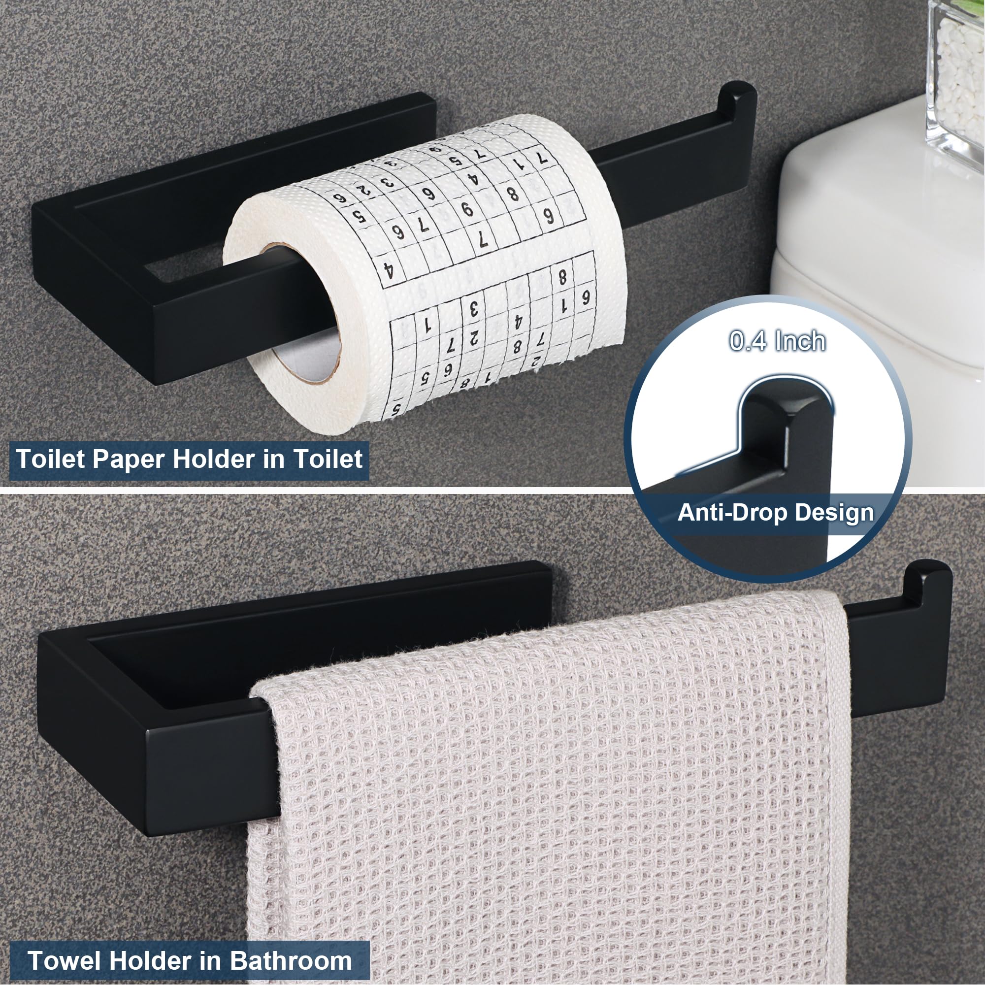 Matte Black Towel Bar 10 Inch - SUS304 Stainless Steel Wall Mounted Hand Towel Holder & Ring for Kitchen, Bathroom, Toilet - Rustproof & Durable (GKN2212-B) - Perfect for Modern Homes, Apartments & Hotels