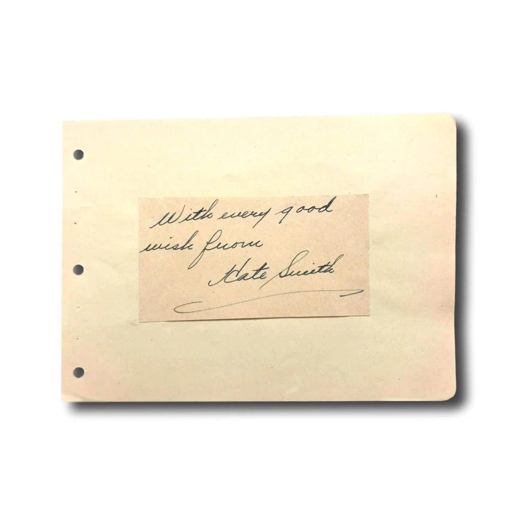 Kate Smith Hand Signed Album Page with JSA COA - Authentic Singer Autograph for Collectors, Fans & Music Memorabilia Enthusiasts - Perfect for Framing, Display & Gifts