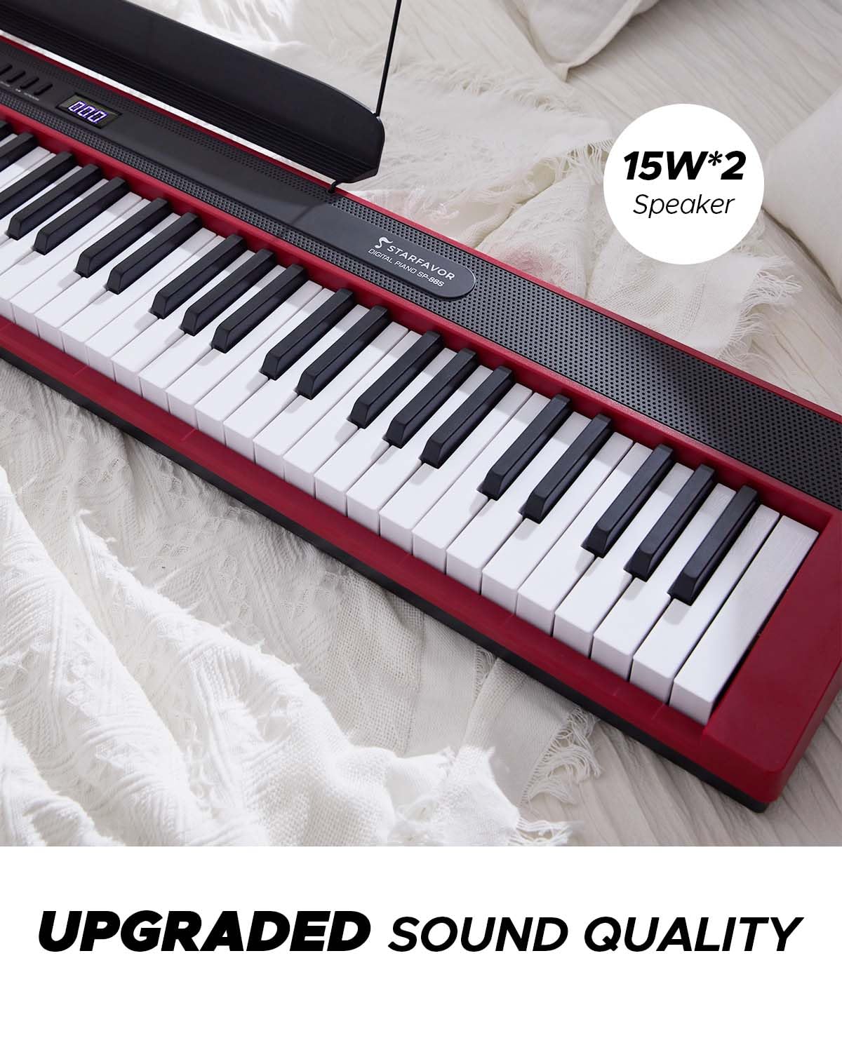 Starfavor 88 Key Digital Piano - Semi-Weighted Keyboard with Bluetooth, Stand, Pedal & Carrying Bag - Perfect for Beginners, Home Practice & Live Performances (Red)