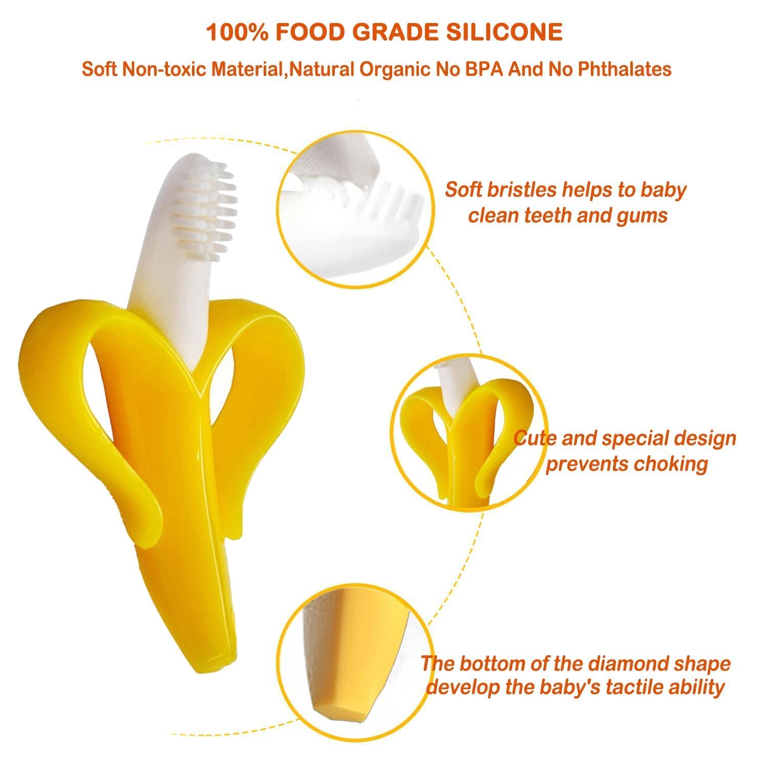 Kritiu Banana Shape Baby Brush & Fruit Teether Set - Soft Silicone Teething Toy for Infants | BPA-Free, Non-Toxic & Easy to Clean | Perfect for Soothing Sore Gums & Oral Hygiene (Yellow & Red) - Ideal for Home, Travel & Daycare Use