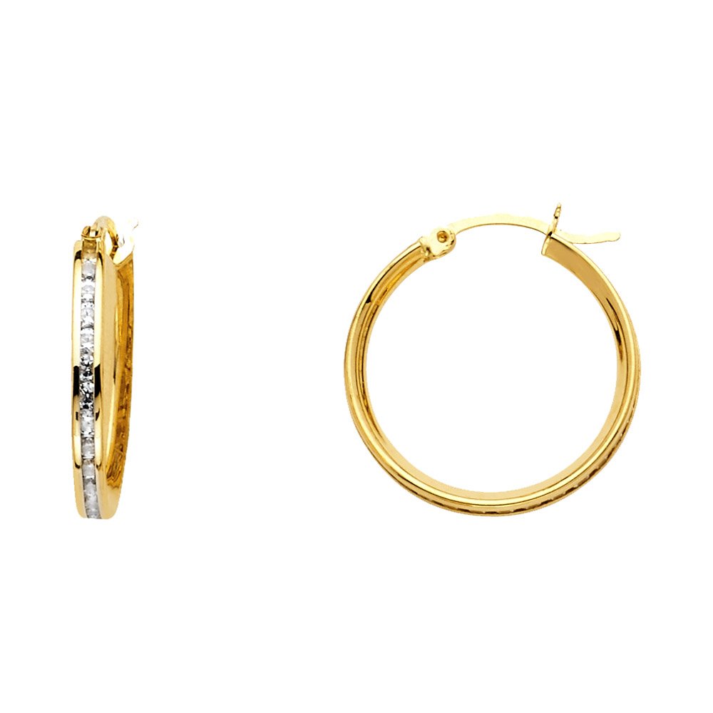 14K White or Yellow Gold Cubic Zirconia Huggie Hoop Earrings - Invisible Set CZ Huggies for Everyday Wear & Special Occasions | Sonia Jewels