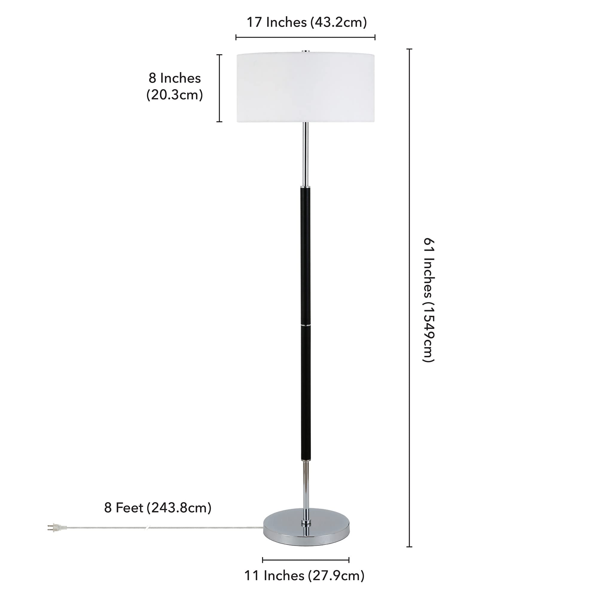 Henn&Hart 2-Light Modern Floor Lamp with Fabric Shade - Matte Black/Polished Nickel/White Finish - Adjustable Standing Lamp for Home Office, Bedroom & Living Room - Perfect for Reading, Working & Ambient Lighting
