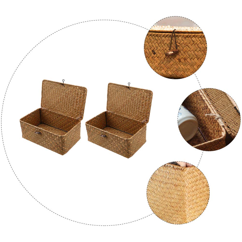Hemoton 2-Pack Woven Storage Baskets - Natural Sea Grass Organizer Bins for Home, Bathroom, Kitchen & Office Organization | Perfect for Shelves, Countertops & Closets