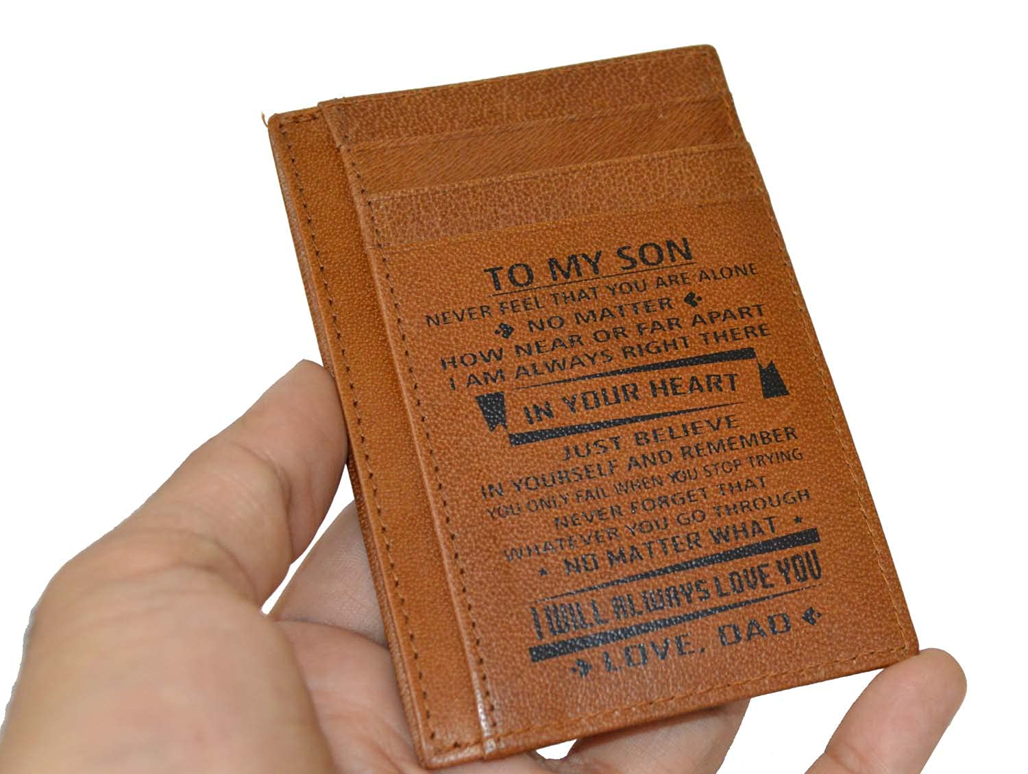 Genuine Leather Slim Credit Card Holder with ID Window - Perfect Gift for Son from Mom - Ideal for Travel & Daily Use