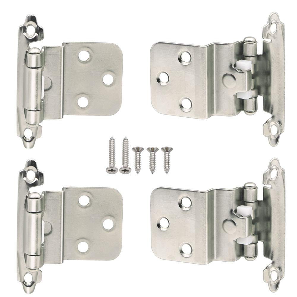 3/8 Inch Offset Inset Cabinet Hinges - Self Closing Satin Nickel Kitchen Cabinet Hinges (4 Pack) - Perfect for Cabinet Door Installation & Home Renovation Projects