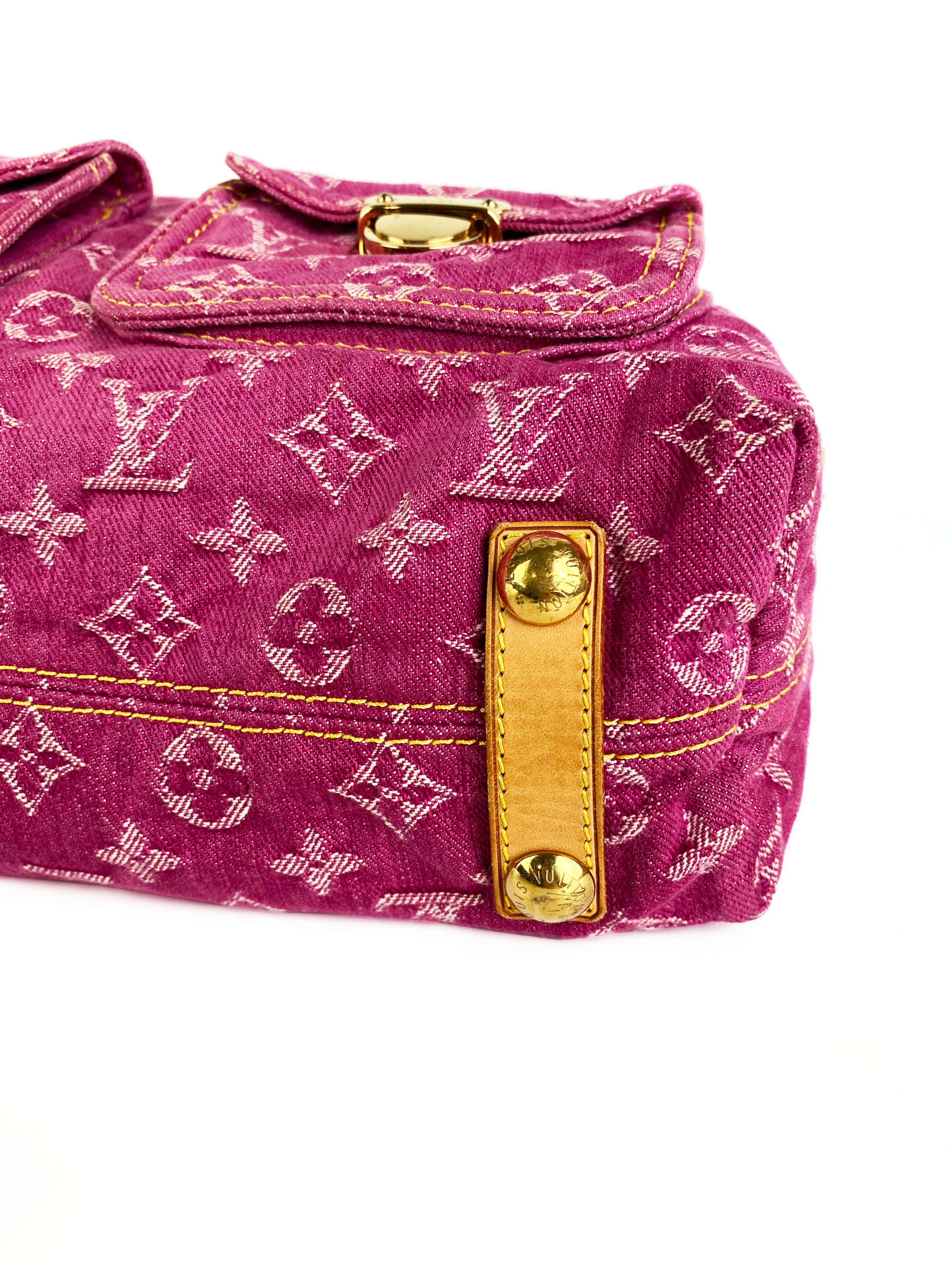 Authentic Louis Vuitton Vintage Pink Denim Baggy GM Crossbody Bag - 90s Retro Shoulder Purse for Women, Perfect for Casual Outings & Date Nights