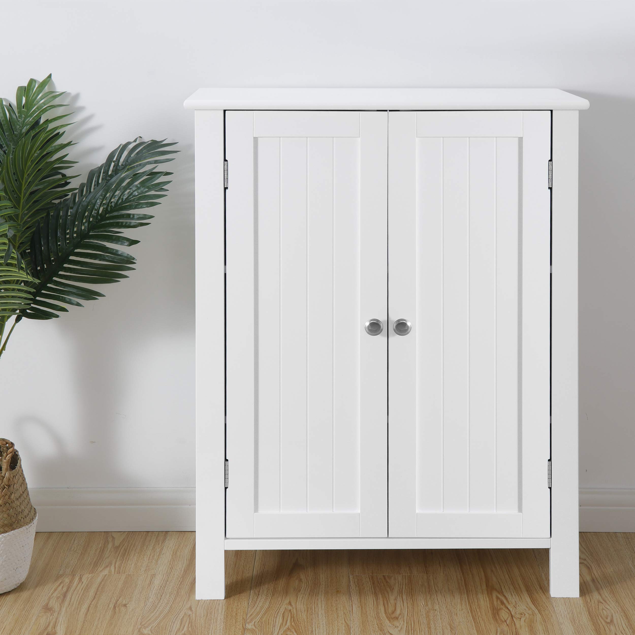 Wooden Bathroom Storage Cabinet with Double Doors & 3 Adjustable Shelves - Free Standing Floor Cabinet (23.6