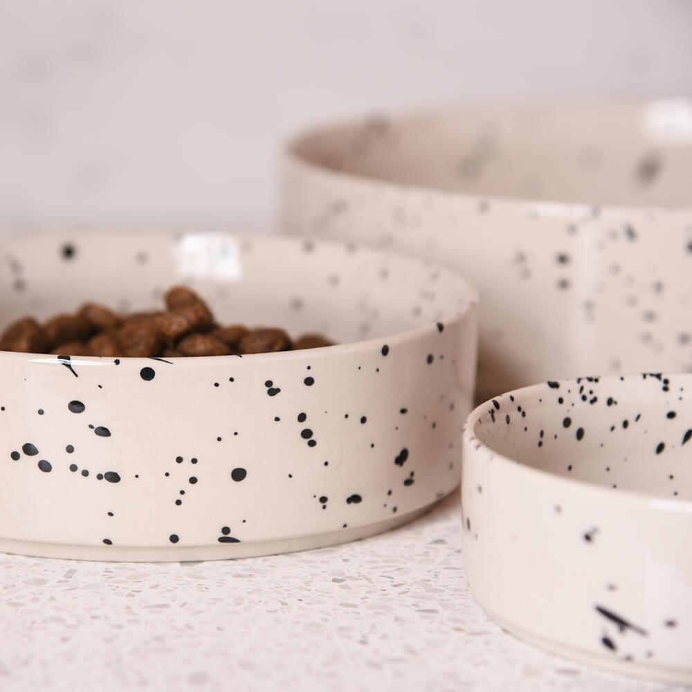 Ama Splatter Ceramic Pet Bowls for Dogs and Cats - Non-Slip Durable Food and Water Bowls for Indoor and Outdoor Use - Perfect for Feeding, Travel, and Home Decor