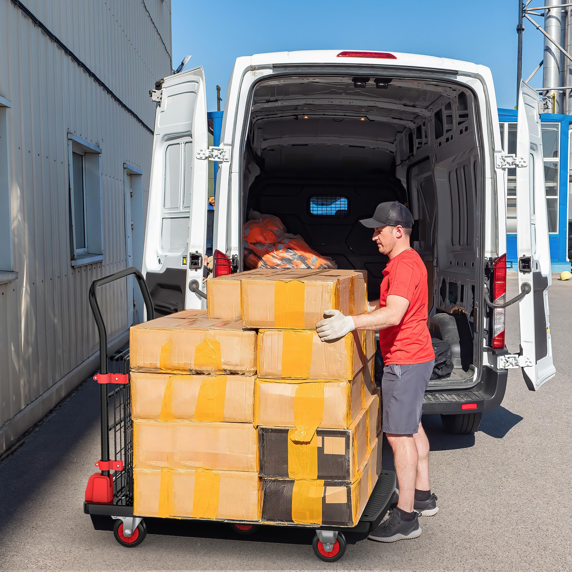 YITAHOME 42 x 26 Inch Heavy Duty Folding Platform Truck Cart with Cage - 1000LBS Capacity, Wheels & Foldable Basket - Perfect for Warehouse, Office, Home Moving & Luggage Transport