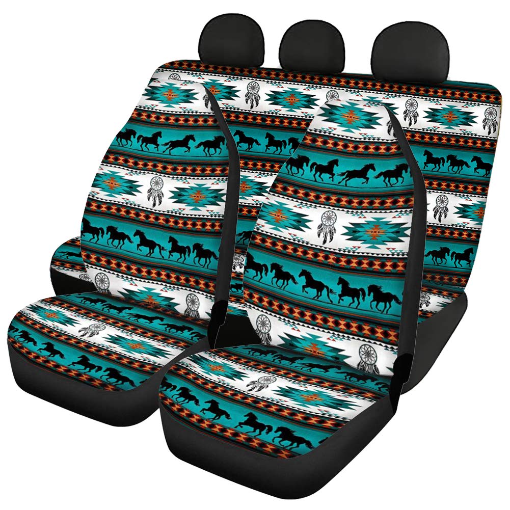 Upetstory Boho Tribal Horse Car Seat Covers Full Set - Front & Back Seat Protectors for Most Cars, Vans & SUVs | Stretchy, Soft & Durable | Perfect for Road Trips, Pet Owners & Family Protection