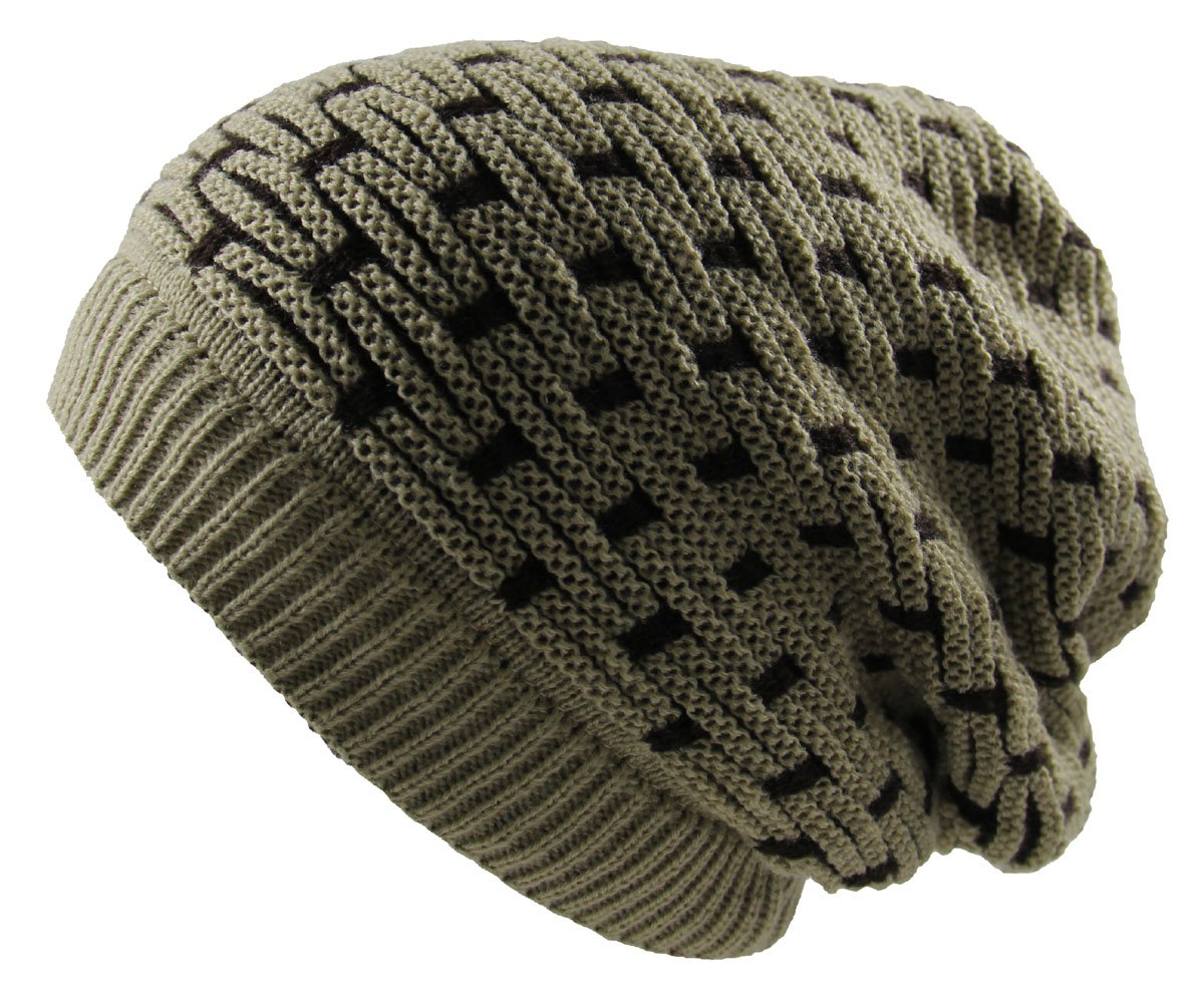 RW Men's Reversible Oversized Baggy Beanie Hat - Winter Warm Knit Skull Cap for Snowboarding, Skiing & Outdoor Activities
