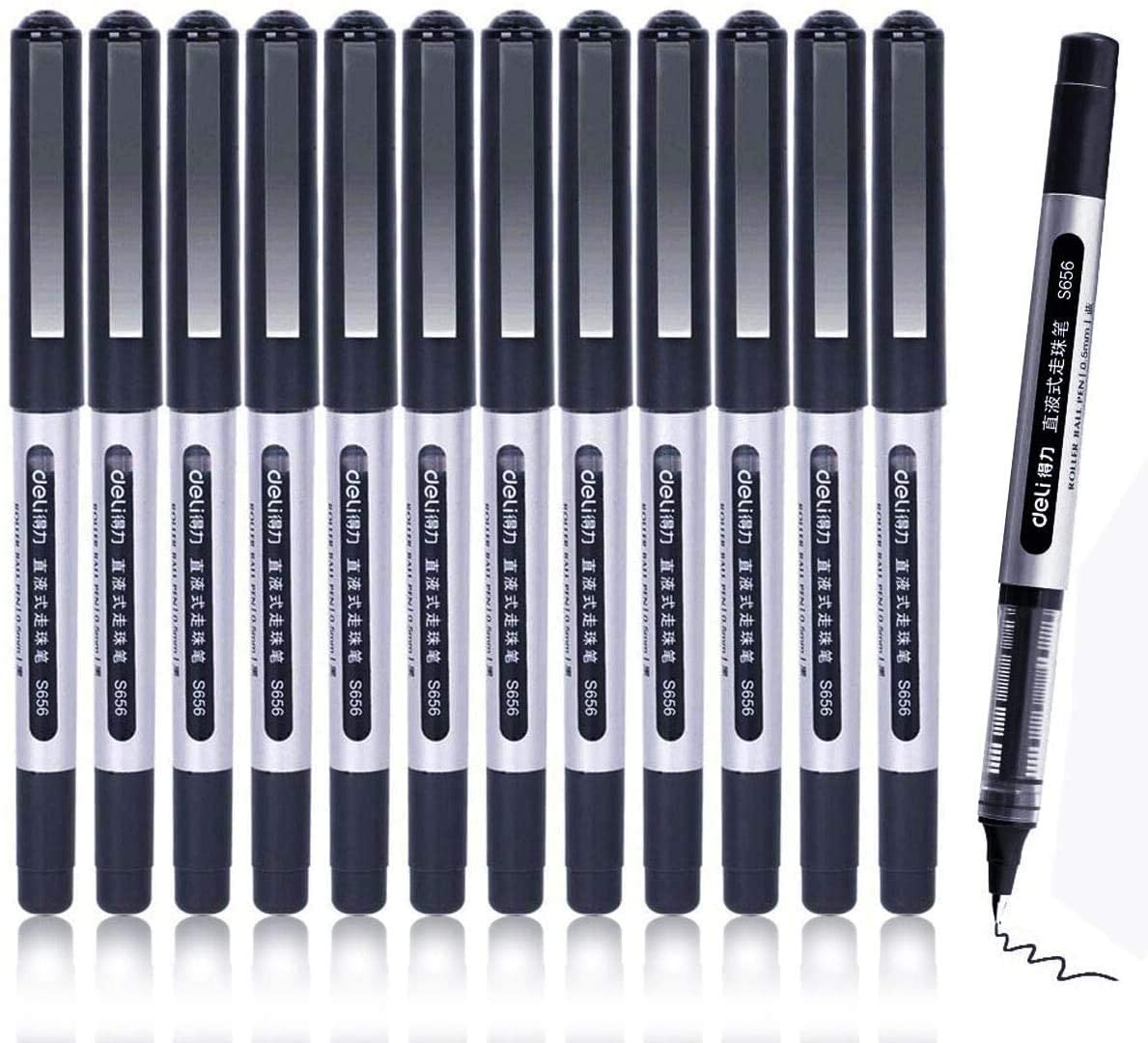 GXR 12-Pack 0.5mm Extra Fine Point Liquid Ink Rollerball Pens - Quick-Drying Black Ink for Smooth Writing - Perfect for Office Work, School Notes, Journaling & Everyday Use