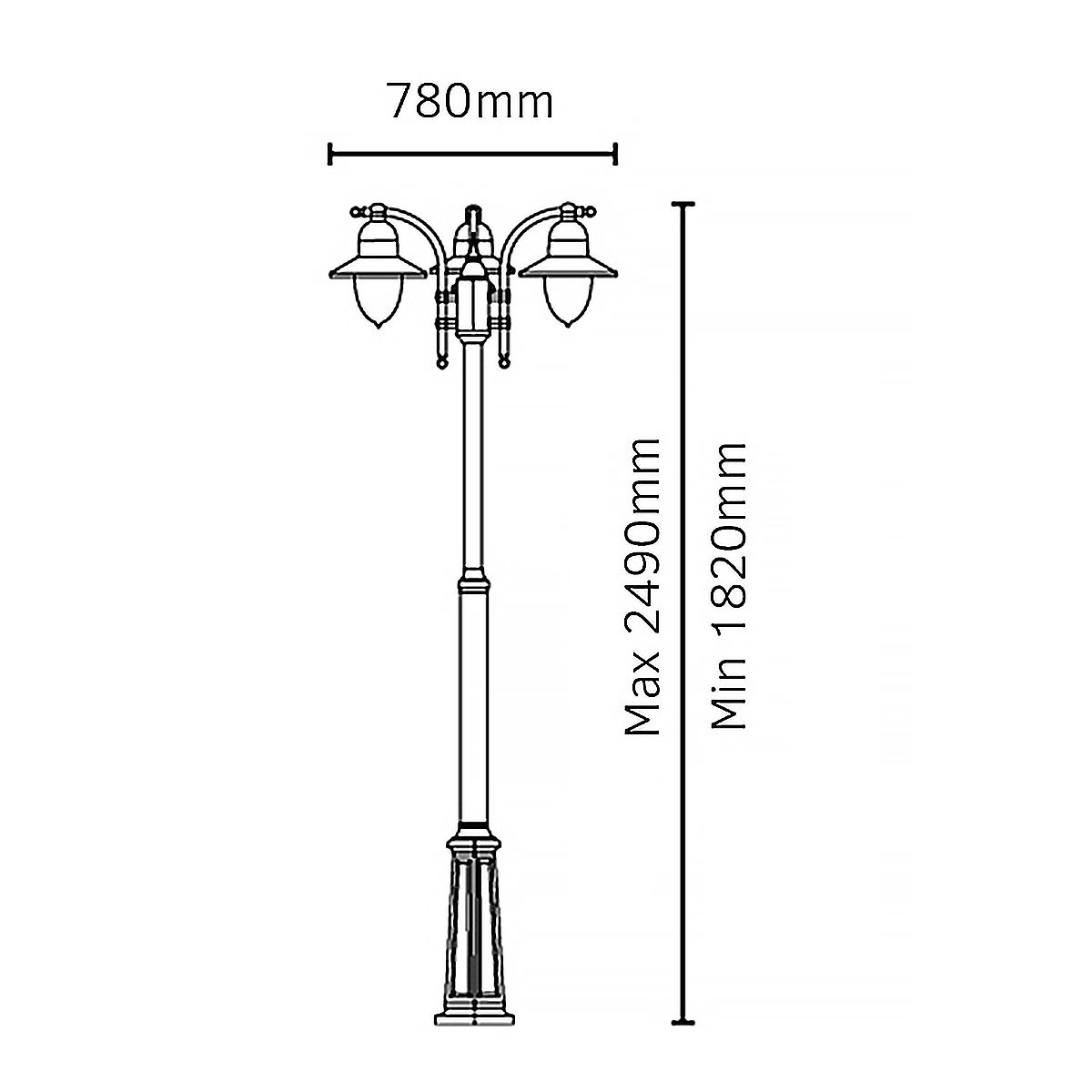 3-Light Black Triple Head Outdoor Post Light with IP54 Rating & E27 Socket - Perfect for Patio, Garden, and Pathway Lighting