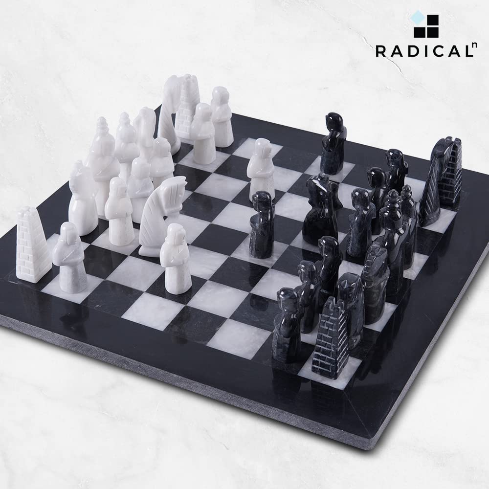 Premium Handmade Marble Chess Set with Storage Box - 15 Inch Black & White Antique Chess Board Game for Adults - Includes 1 Chess Board & 32 Chess Pieces - Perfect for Home Decor, Gifts, and Strategy Game Lovers