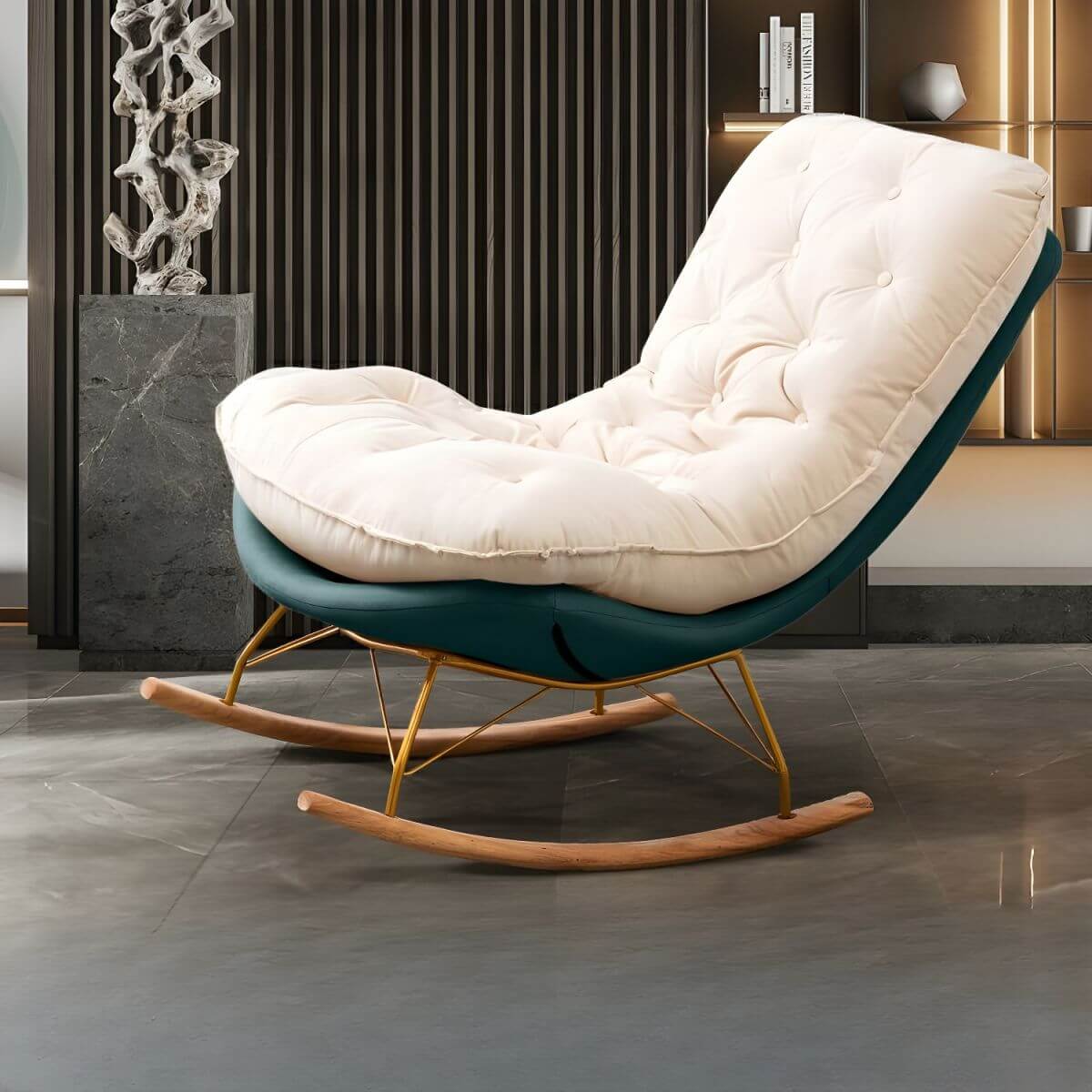 Modern Flannel Upholstered Rocking Chair with Removable Back Cushion - Comfortable Indoor Lounge Chair for Nursery, Living Room & Reading Nook